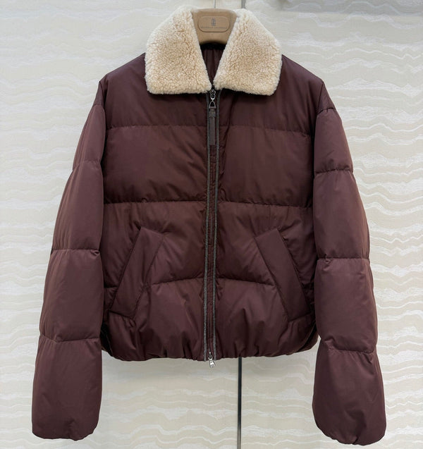 BC 26FW Shearling-Collar Chain-Detail Down Jacket Polyester 440958