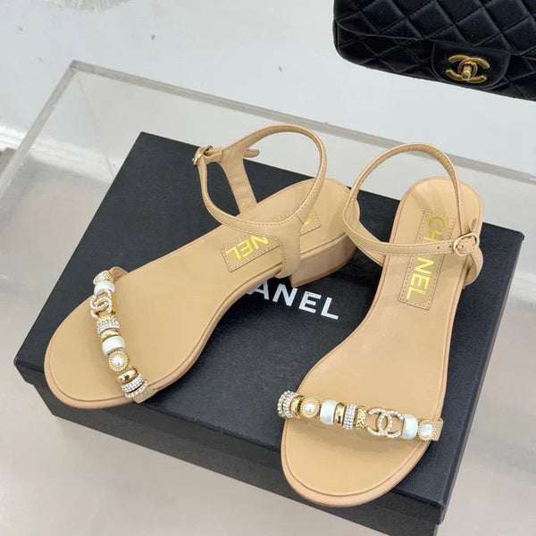 CC 2026 Chunky Heel Sandals 40 Sheepskin Gold Charm