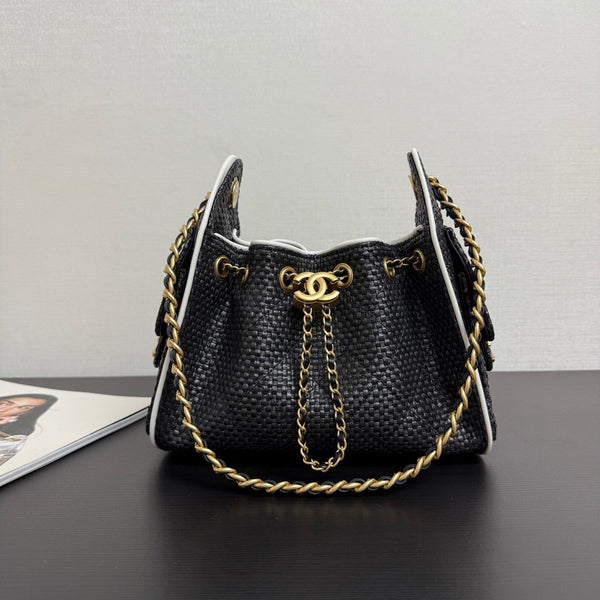 Chanel 2026 Hobo Bag 22cm Black in Straw Weaving