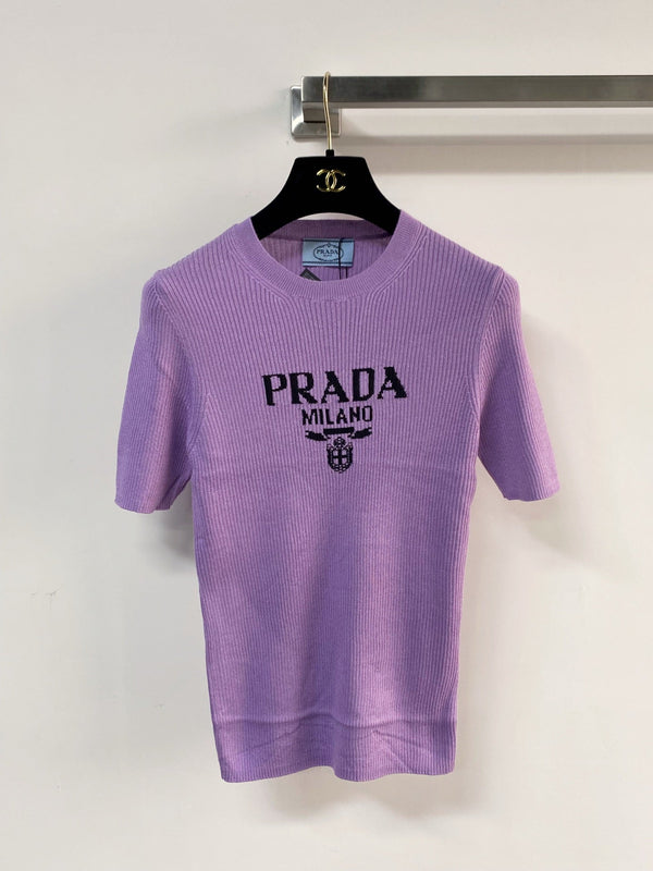 Prada Seven-Color Short-Sleeve T-Shirt with Logo in Wool