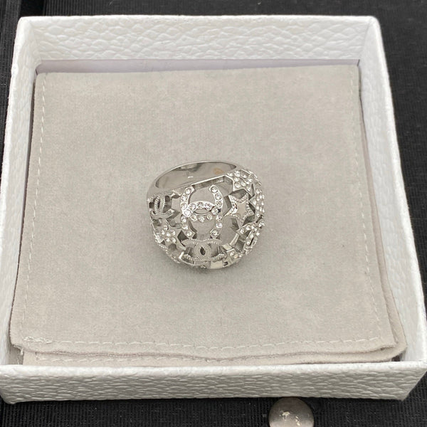 Chanel Star & CC Logo Openwork Silver Ring