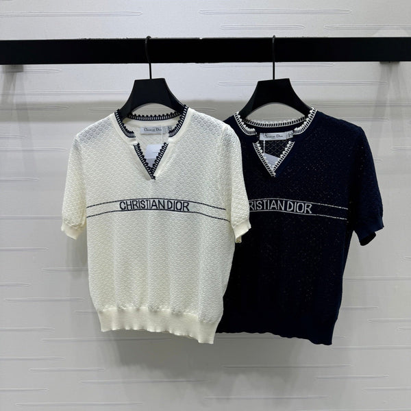 CD 26 Hollow-out Knit Short-Sleeve Top in Nylon