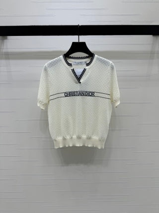 CD 26 Hollow-out Knit Short-Sleeve Top in Nylon