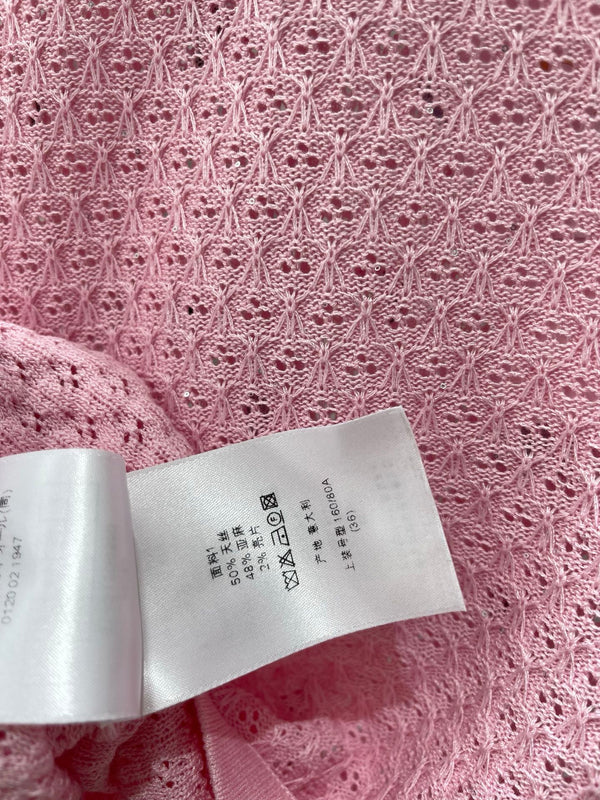 CD 2026 Embroidered Bow Knit Short-sleeved Top Pink Tencel 714725