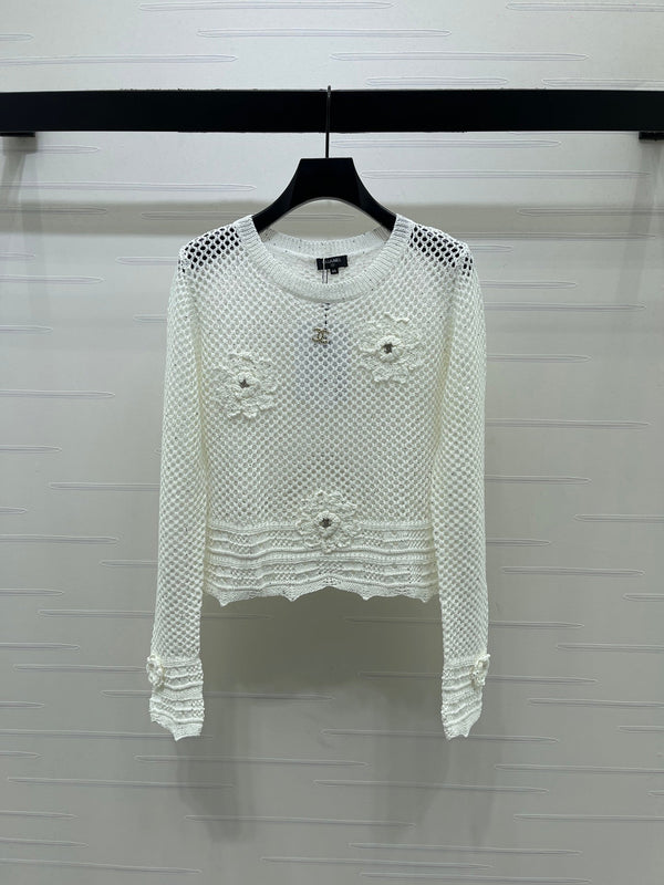 CC 26s Hollow-Out Crochet Knit Long-Sleeved Top Wool 406546