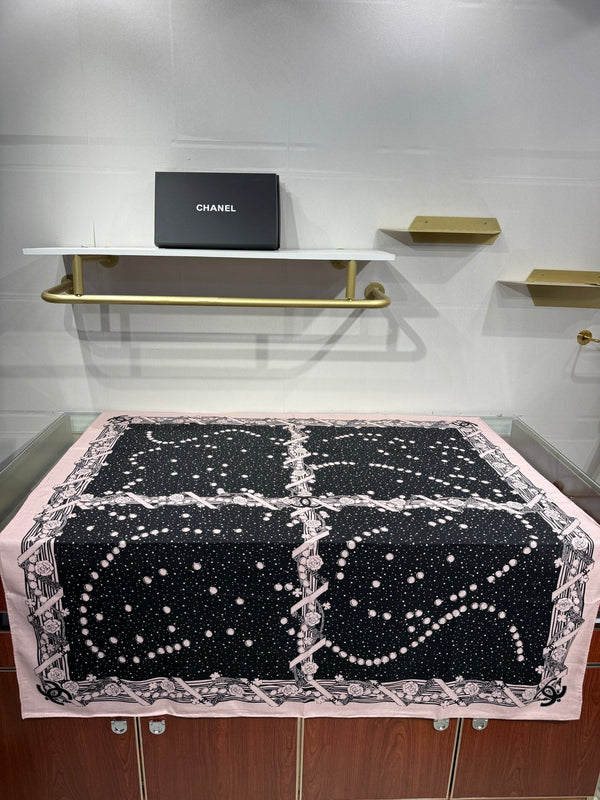CC 26s Shawl 140x140cm Black Pink Cashmere Silk 212965