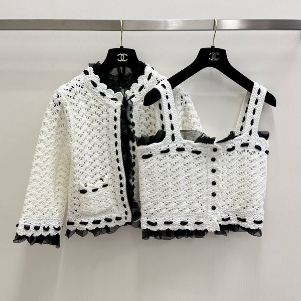 CC Crochet Jacket & Top Set White Tencel 756372