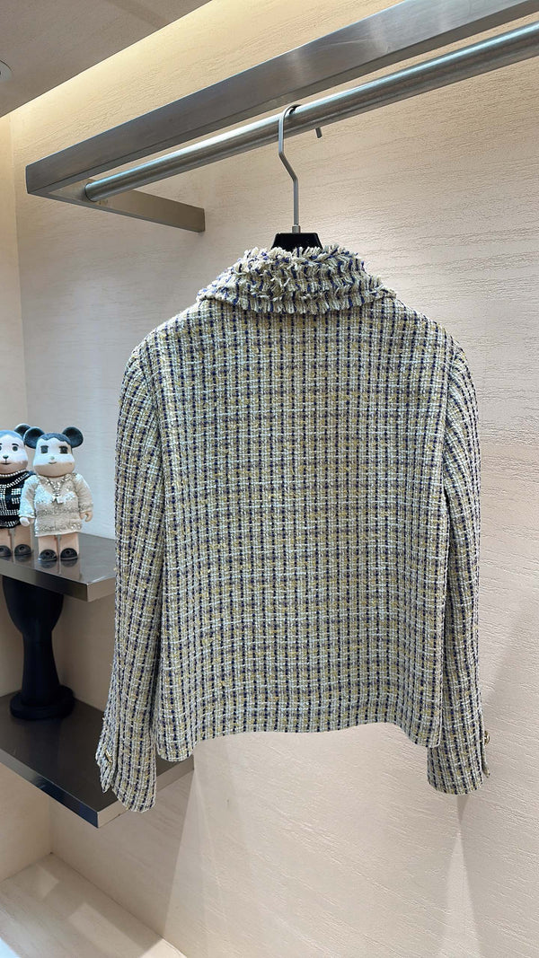 CC Cropped Jacket Collar Detail Multicolor Tweed 415571
