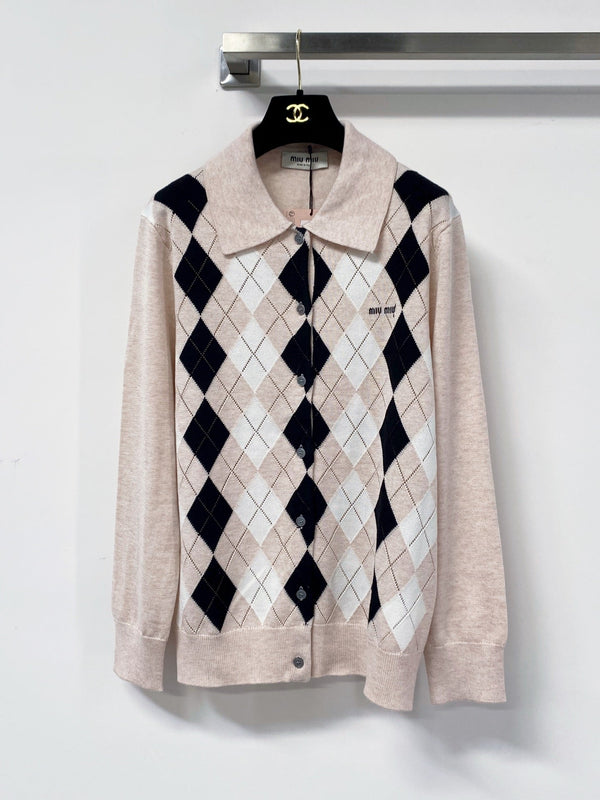 Miu Argyle Polo Sweater Wool 799765