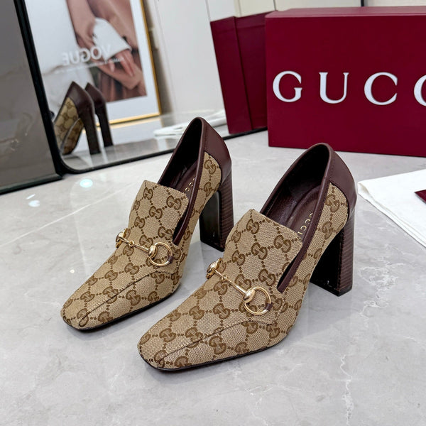 GG 26S Horsebit Loafers 10cm Block Heel Denim Fabric 157228