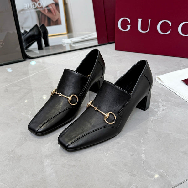 GG 26S Horsebit Loafers 6cm Block Heel Leather 157232