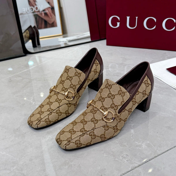 GG 26S Horsebit Loafers 6cm Block Heel Denim Fabric 157237