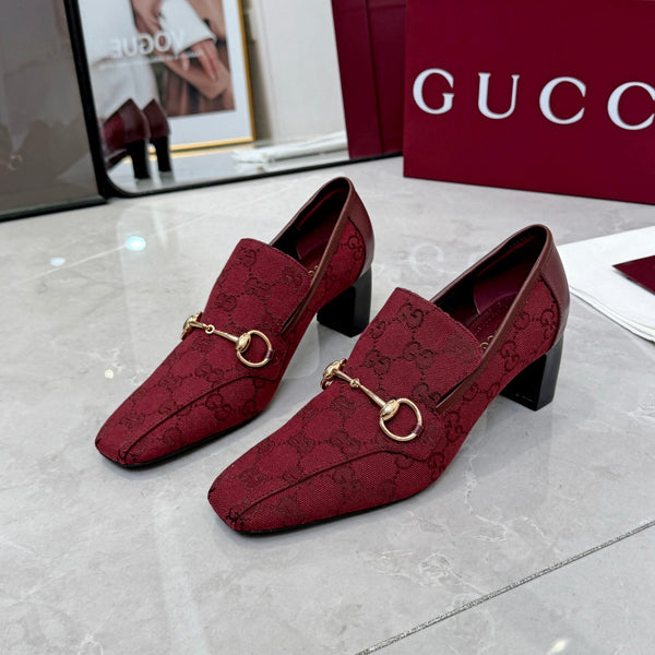 GG 26S Horsebit Loafers 6cm Block Heel Denim Fabric 157237