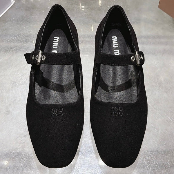 Miu Miu 2026 Square Toe Ballet Flats Suede 999626