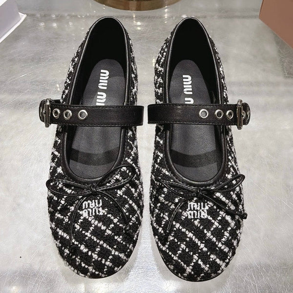 Miu Miu 2026 Bouclé Check Ballet Flats Tweed Leather 999630