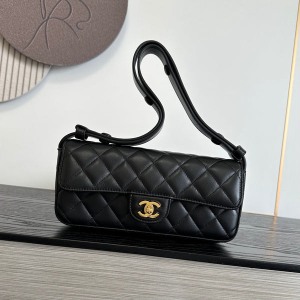 CC 26S East Flap Bag Quilted 25cm Suede Lambskin