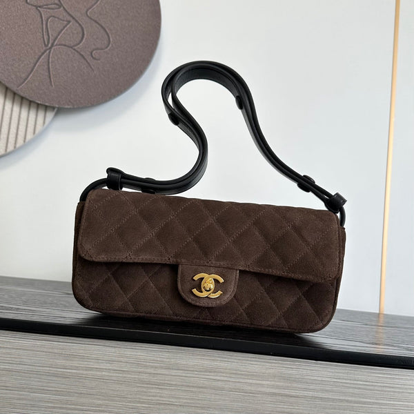 CC 26S East Flap Bag Quilted 25cm Suede Lambskin