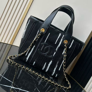Chanel 2026 Double C Tote Bag 36cm Black White Canvas Leather