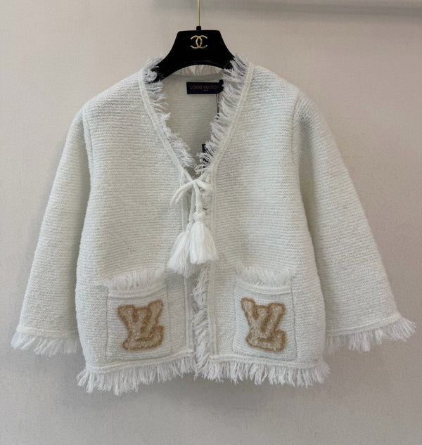 LV  Fringe Hem Toweling Jacket Initials Wool 421046