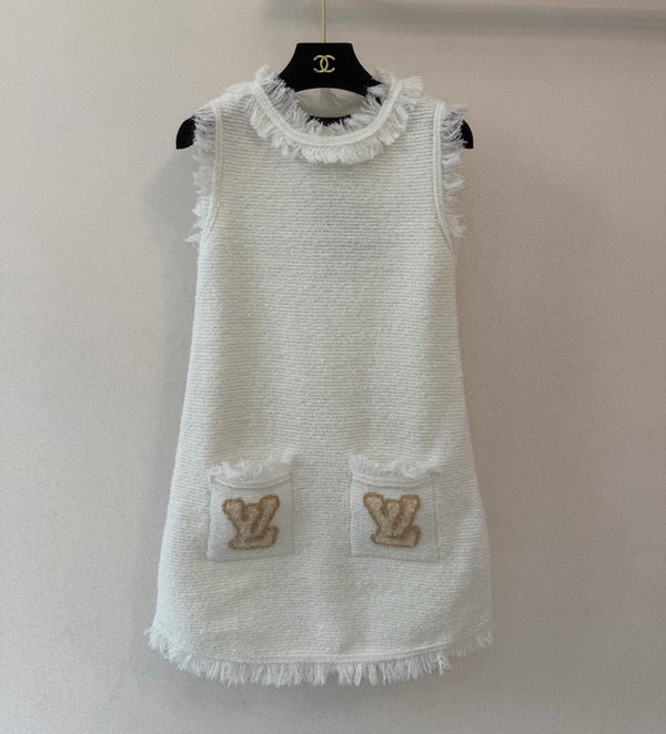 LV Sleeveless Mini Dress Initials Wool Frayed Trim 421051