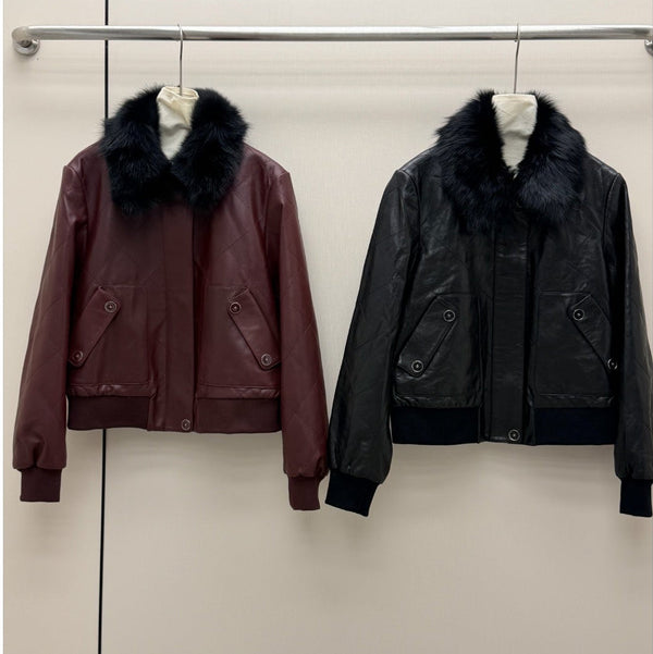 CC 26S Logo Hardware Fur Collar Jacket Lambskin 435086