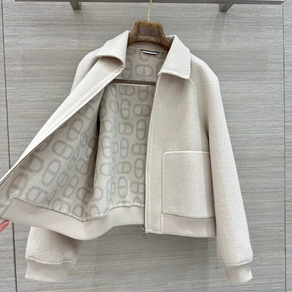 HM 26S Zip-Up Jacket Point Collar Patch Pockets Cashmere 427328