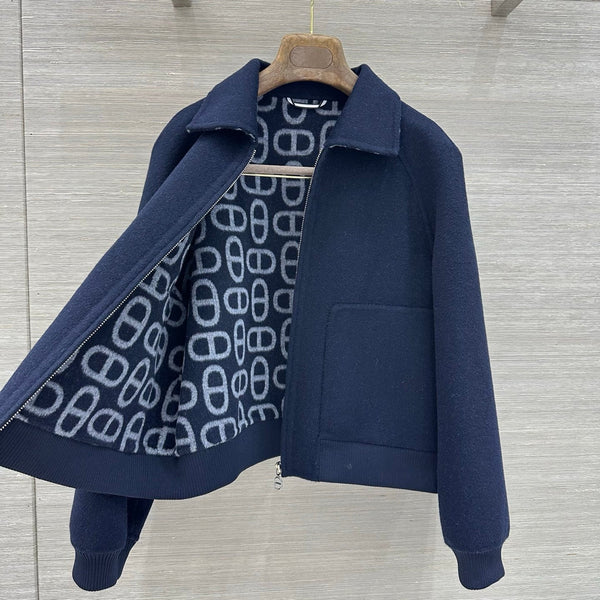 HM 26S Zip-Up Jacket Point Collar Patch Pockets Cashmere 427328