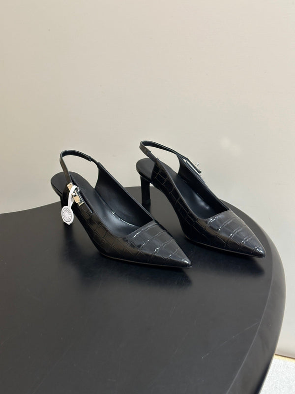 HM 26S Lover Slingback Flats 8cm Croc-Embossed Cowhide 150541