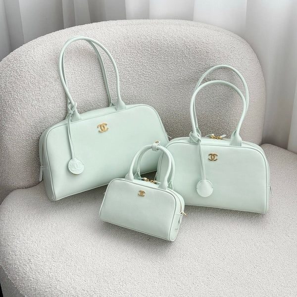 CC 2026 Pouch With Leather Strap Light Blue Calfskin