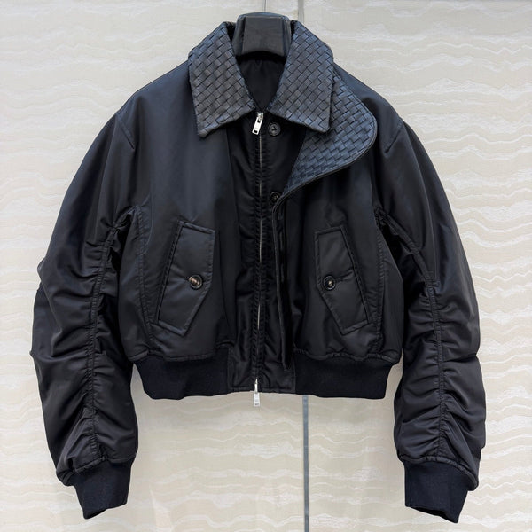 BV 26S Intrecciato Collar Padded Bomber Jacket Polyester 435629