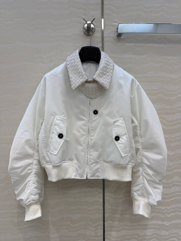 BV 26S Intrecciato Collar Padded Bomber Jacket Polyester 435629