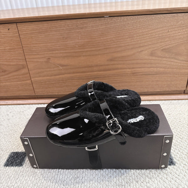 Alaia 26FW Mules Shearling Lining Patent Leather 187255
