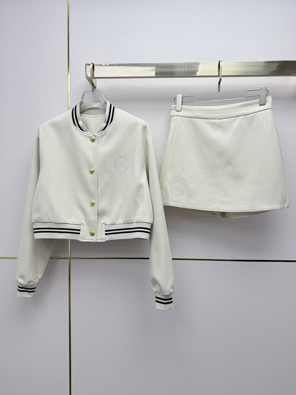 CD 26SS Cropped Varsity Jacket & Matching Mini Skirt Set Polyester 437589