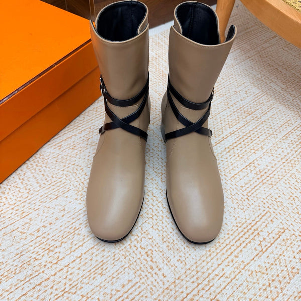 HM 26FW Nancy Ankle Boots Wraparound Strap Buckles Leather 186292