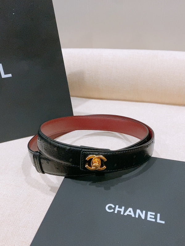 CC 26FW Double C Twist Buckle Belt 25mm Embossed Black Cowhide Leather 218903