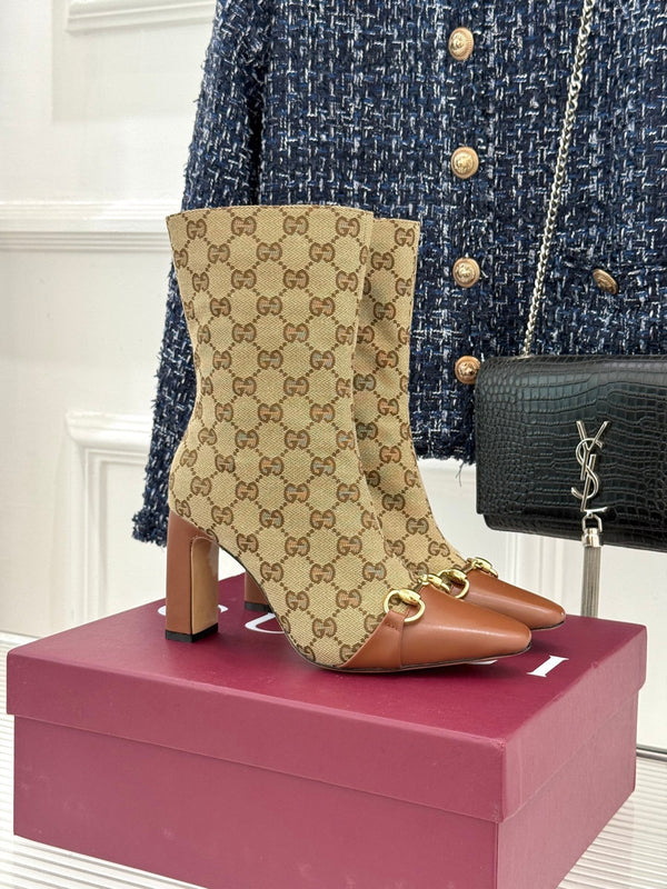 GG 26s Horsebit Ankle Boots 8.5cm Canvas 174667