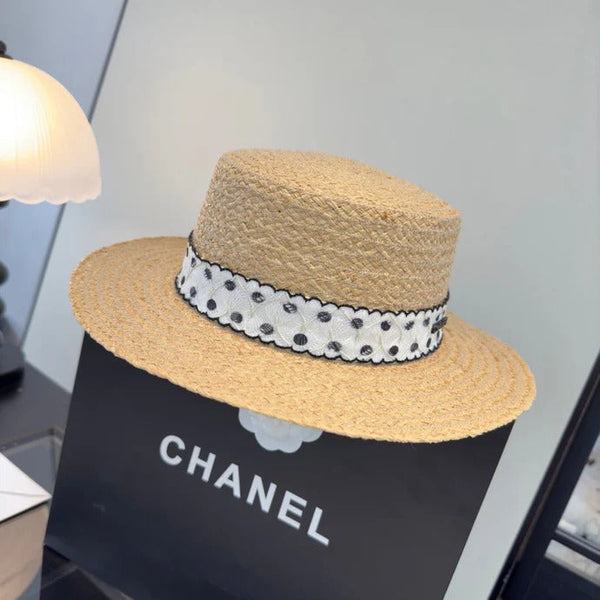 CC Dot Flat-top Straw Hat 262176
