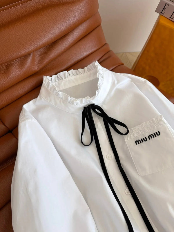 Miu 2026 Tie-Waist Short Shirt White Cotton 773828