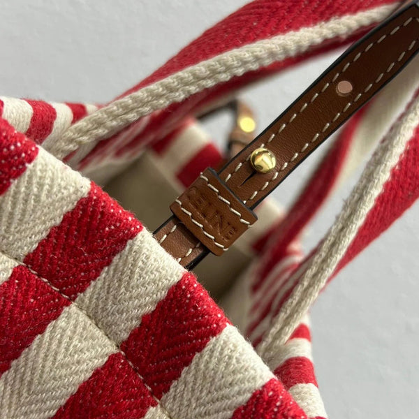 Celine 2026 Cabas Thais Striped Bag 29cm Red White Textile Calfskin 283595