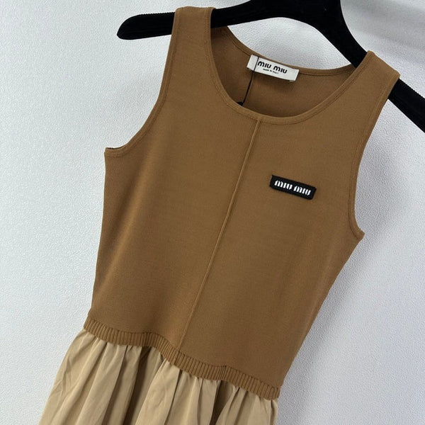 Miu 2026 Vest Patchwork Dress Brown Beige Wool Viscose 375132