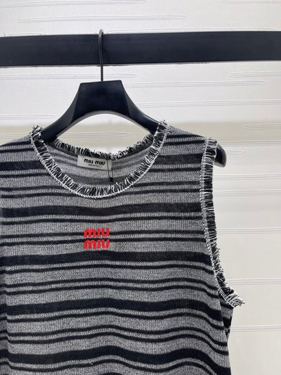 Miu 2026 Striped Knitted Vest Black Grey Wool Polyester 766322