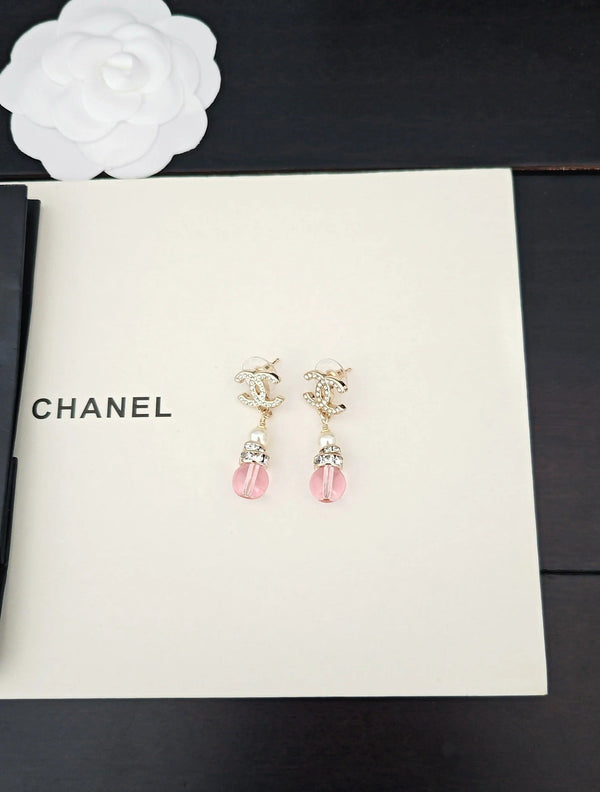 CC Double C Pink Gourd Light Gold Diamond Earrings