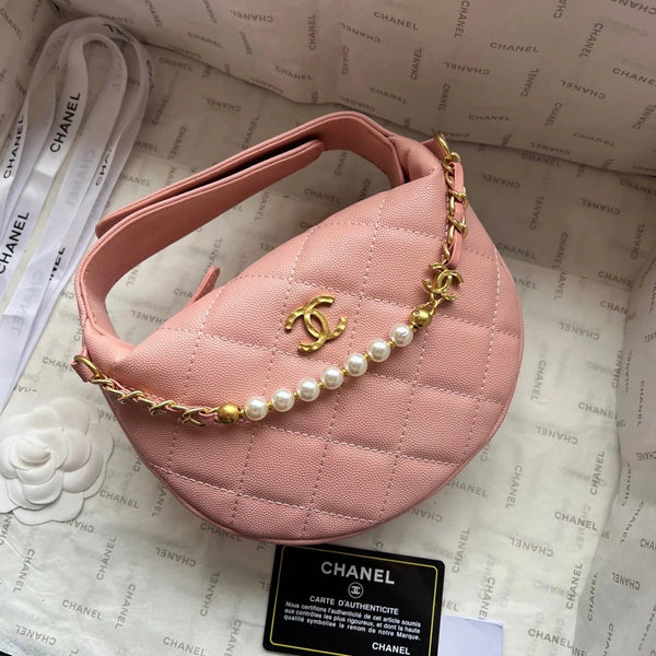 CC 2026 Quilted Pearl Chain Pouch Hobo Bag 16cm Grained Calfskin