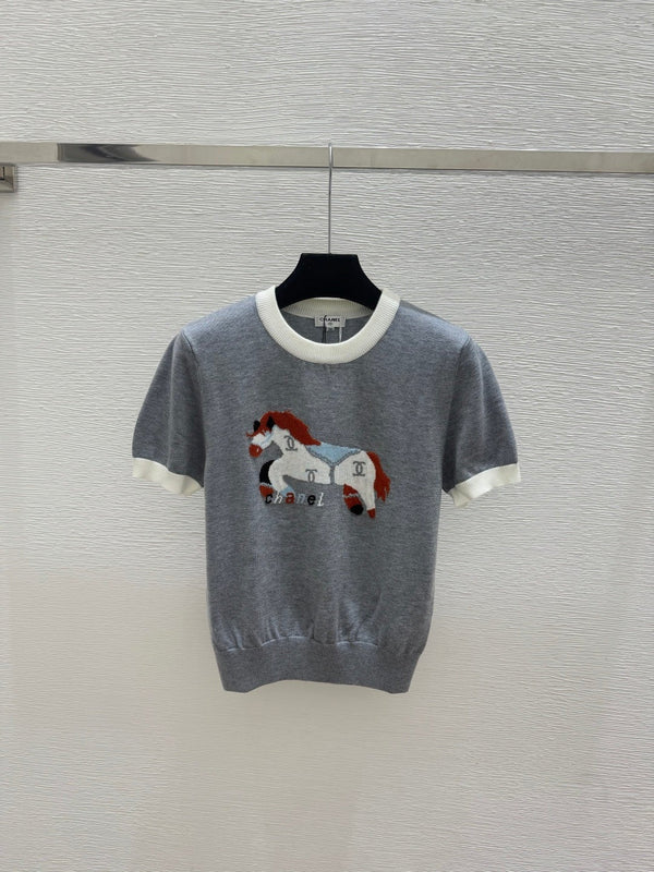 CC 2026 Horse Pattern Knit Short-Sleeve Shirt Cotton 685978