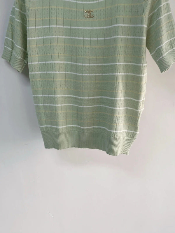 Chanel 2026 Short-sleeved T-shirt Green White Cashmere Wool 149440