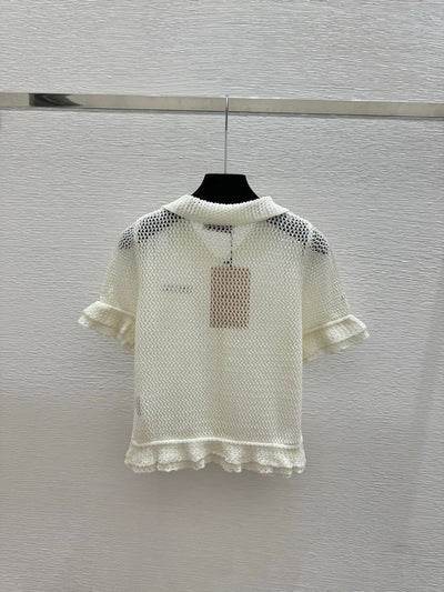 Miu 2026 Hollow-Out Collar Knitted Short-Sleeve Cardigan 341442