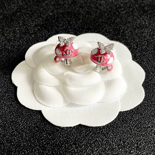 CC Pendant Butterfly Double C Pink Sliver Earrings