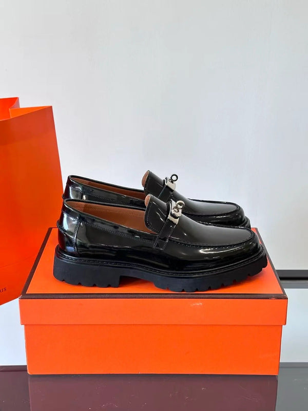 Hermes 2026 Paris Loafer Black Leather with Silver Buckle
