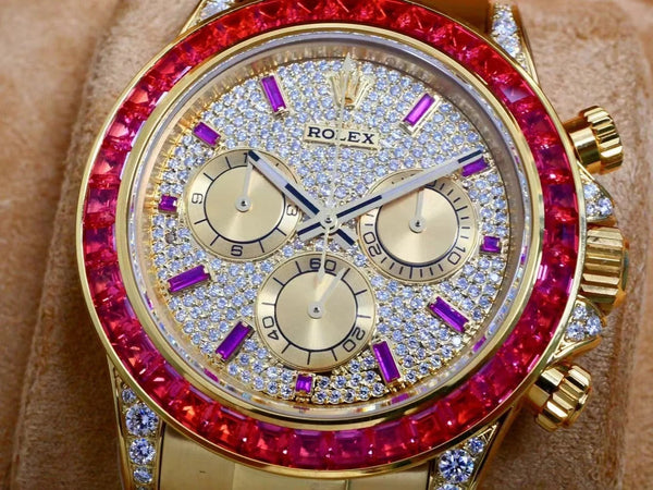 Rolex Daytona 40mm Gold Case Red Diamond Case Diamond Dial