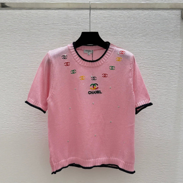 CC 2026 Rhinestone Knit Short-Sleeve T-Shirt Cotton 336634